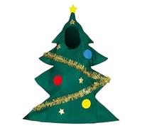 Green Christmas Tree Costume for Kids Sleeveless Hood Romper with Gold Trim&Plush Balls Xmas Party Cosplay Dress Up