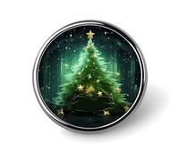 Green Christmas Tree Round Badge Pin Funny 1 Inch Button Brooch Lapel Pins Fashion Hat Shirt Pin Tie Tack Pinback Buttons Badge Party Supplies Decor Badges For Clothing Coat Hat Dress For Men Women