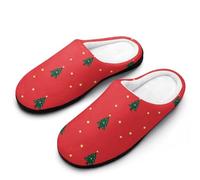 Green Christmas Tree With Stars Slippers Women Winter Warm Cotton Hotel Slippers Anti-Slip Indoor Slip-Ons House Shoes 7-8(39-40)