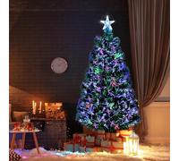 Green Christmas tree x-mas tree Fiber Optic Color changing multi colour with stand free standing Artificial Xmas Tree with Star Topper Holiday Decoration for Home, Office & Parties (150CM (5 FEET))