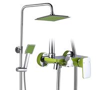 Green Chrome Shower System, Wall Mounted Bathroom Shower Set with Shower Head Shelf, Modern Adjustable Shower Mixer Set for Hotel Gym