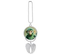 Green Clever Monkey Car Hanging Pendant, Zinc Alloy Rearview Mirror Charms - Relieve Visual Fatigue, Vintage Keychain Pendant, Lucky Car Interior Hanging Decoration, Silver-Style