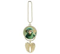 Green Clever Monkey Car Hanging Pendant, Zinc Alloy Rearview Mirror Charms - Relieve Visual Fatigue, Vintage Keychain Pendant, Lucky Car Interior Hanging Decoration, Golden-Style