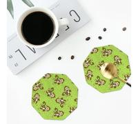 Green Clever Monkey Coasters for Drinks 4 Pack Non-slip Leather Coasters Round cup mat for home Tabletop Decor 10 cm