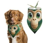 Green Clever Monkey Dog Bandanas for Feeding Grooming, Triangle Pet Bibs Washable Pets Scarf for Cats & Dogs