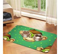 Green Clever Monkey Dog Food Mats for Floors, 12x18 Inch Non-Slip Super Absorbent Pet Food Mat, Dishwasher Dog Mat for Food and Water, Cute Rubber Quick Dry Pet Feeding Mat for Dogs Puppy Cats