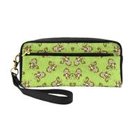 Green Clever Monkey Double-Sided Printed Leather Portable Makeup Pouch-Multi-Purpose Cosmetic Bag, Pencil Case and Organizer for Women