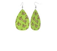 Green Clever Monkey Exquisite Waterdrop-Shaped Leather Earrings With Double-Sided Print - Lightweight, Durable, And Stylish Accessory For Every Occasion