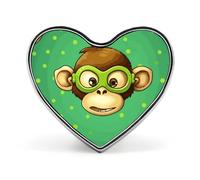 Green Clever Monkey Heart Shape Lapel Pin Personalized Pinback Button Badges Retro Punk Button Pin Kawaii Heart Badges for Men Women Clothes Bags Hats & Gift
