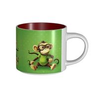 Green Clever Monkey Large Capacity Ceramic Mug, Delicate Body, Thick Body, Simple and Elegant