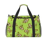 Green Clever Monkey Large Travel Duffle Bag with Shoulder Strap,Water-Resistant Twill Weekender Bag for Men Women,Spacious Carryall Gym Bag