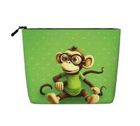 Green Clever Monkey Multi Functional Single-Layer Linen Makeup Bag - Fashionable and Practical Cosmetic Storage Bag