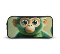 Green Clever Monkey Pencil Case - Large Aesthetic Makeup Bag Multi-Purpose Pencil Pouch Cute Cosmetic Bag with Zipper Closure for Office, Home, Study & Travel