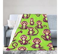 Green Clever Monkey Print All Season Flannel Blanket Air Conditioning Throw Blankets For Bed Sofa Camping
