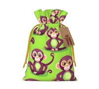 Green Clever Monkey Print Birthday Gifts Wrap Bag Unique Drawstring Gifts Bag Canvas Bags for Party Wedding Present,1 Piece S