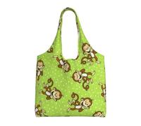 Green Clever Monkey Print Canvas Tote Bags for Women Reusable Grocery Bag Large Gym Canvas Cloth Pouchportable Shopping Handbag