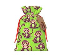 Green Clever Monkey Print Christmas Bags Holiday Present Drawstring Gift Sacks Birthday Xmas Party Favors