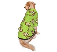 Green Clever Monkey Print Dog Hoodie For Medium To Large Dogs, Warm, Soft, Breathable Sweatshirt, Easy To Wear Jumper For Winter And Fall, Pet Coat Pullover