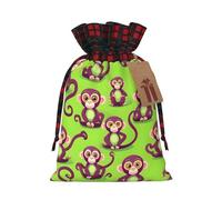 Green Clever Monkey Print Festive Christmas Drawstring Gift Bags For Xmas Decorative Present Wrapping Needs