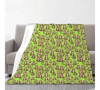 Green Clever Monkey Print Flannel Blanket 70 X 80 In Cozy Warm Winter Throw Blanket Camping Or Travel