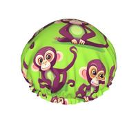 Green Clever Monkey Print Lightweight Shower Cap for Women and Men Reusable hat Soft hat and Bath Hair Cap