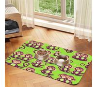 Green Clever Monkey Print Pet Food Bowl Mat,Feeding Mat,Washable Feeding Mats For Dogs And Cats