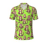 Green Clever Monkey Print Polo Shirts Short Sleeve Tees Breathable Golf Work Outdoor Activities Casual Wear, Black, XL