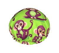 Green Clever Monkey Print Shower Cap For Women Men Reusable Lightweight Soft Bath Hair Cap With Elastic Band
