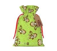 Green Clever Monkey Print Small Drawstring Pouch For Gifts,Reusable Gift Bag,For Holiday And Party Presents