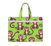 Green Clever Monkey Print Unisex Canvas Tote File Bag Large Capacity Office Travel Shopping Business Trips