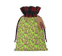 Green Clever Monkey Print Xmas Drawstring Eco-Friendly Gift Bags For Christmas Party Wrapping Present Needs