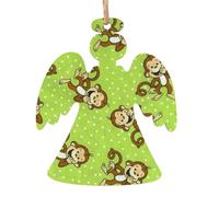Green Clever Monkey Printed Angel Shape Xmas Ornaments 1 Pcs, Christmas wooden pendant Hanging for Xmas Tree Home Indoor Outdoor Decor