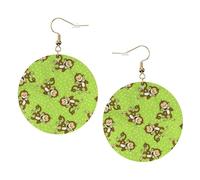 Green Clever Monkey Printed Leather Earring Set For Women, 1 Pair Lightweight Bohemian Pierced Earrings Jewelry Gift For Women Girls