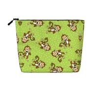 Green Clever Monkey Printed Single-Layer Cosmetic Bag Faux Linen Material Large Capacity Coin Purse Travel and Business Trip Essential