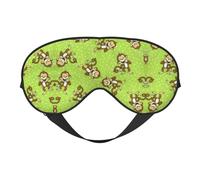 Green Clever Monkey Printing Soft Eye Mask,Double-Sided Soft Eye Cover for Sleep,Travel,Yoga, Adjustable Strap, Blocks Light