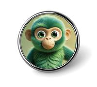 Green Clever Monkey Round Badge for Men Women, Durable & Stylish Lapel Pins, Lightweight Metal Badges for Shirts, Jackets, Hats