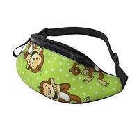 Green Clever Monkey Sport Waist Bag Travel Bumbags with Zipper and Earphone Hole, Running Fanny Pack Waist Pack with Adjustable Belt for Men Women