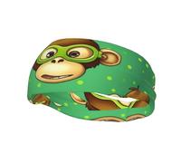 Green Clever Monkey Sports Sweatband Head Bands for Women Men, Lightweight Breathable Non Slip Workout Headbands Hairband for Fitness Running Cycling Hiking Yoga