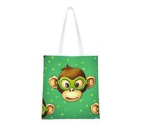 Green Clever Monkey Tote Bag For Women,Canvas Shoulder Bags With Pockets Shopping Bag Cute Reusable Grocery Bags