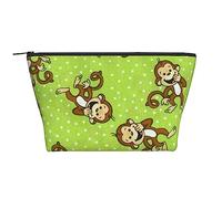 Green Clever Monkey Travel Makeup Bag - Trapezoidal Portable Cosmetic Organizer Bag - Durable, Spacious, and Versatile