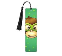 Green Clever Monkey Wooden Bookmark for Men Women, Handmade Wood Bookmark Craft with Tassel Pendant Unfinished Wood Tag Book Mark Gifts Bookmarks Hanging Labels for Book Lovers