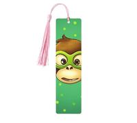 Green Clever Monkey Wooden Bookmark for Men Women, Handmade Wood Bookmark Craft with Tassel Pendant Unfinished Wood Tag Book Mark Gifts Bookmarks Hanging Labels for Book Lovers