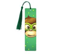 Green Clever Monkey Wooden Bookmark for Men Women, Handmade Wood Bookmark Craft with Tassel Pendant Unfinished Wood Tag Book Mark Gifts Bookmarks Hanging Labels for Book Lovers