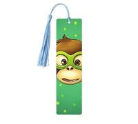 Green Clever Monkey Wooden Bookmark for Men Women, Handmade Wood Bookmark Craft with Tassel Pendant Unfinished Wood Tag Book Mark Gifts Bookmarks Hanging Labels for Book Lovers