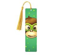 Green Clever Monkey Wooden Bookmark for Men Women, Handmade Wood Bookmark Craft with Tassel Pendant Unfinished Wood Tag Book Mark Gifts Bookmarks Hanging Labels for Book Lovers