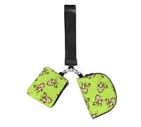 Green Clever Monkey Wristlet Keychain Wallet Pouch with Strap Double Zipper Small Coin Purse Portable Wrist Bag for Travel Gym Daily Use