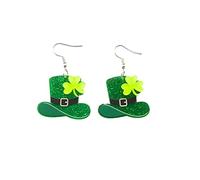 Green Clo-ver Leaf Personalized Hat Patrick's Layer Three Acrylic Earrings Four St. Earrings Valentine's Day Jewelry Gifts for Ladies Girls (as show, One Size)