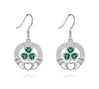 Green Clover Earrings Lucky Irish Earrings Shamrock Dangle Earrings 925 Sterling SilverSt. Patrick's Day Gifts for Irish Party Women Her
