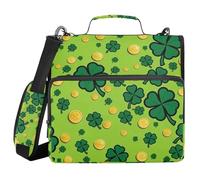 Green Clover Gold Coin Dense 1.5 Inch 3 Ringing School Zipper Binder with Shoulder Strap Laege Capacity Document Organizer for School/Office