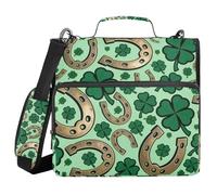 Green Clover Horseshoe 1.5-Inch 3-Ringing Zip Up Binder with Strap Laege Capacity Portable Home Travel Storage Bag Suitable for Middle School